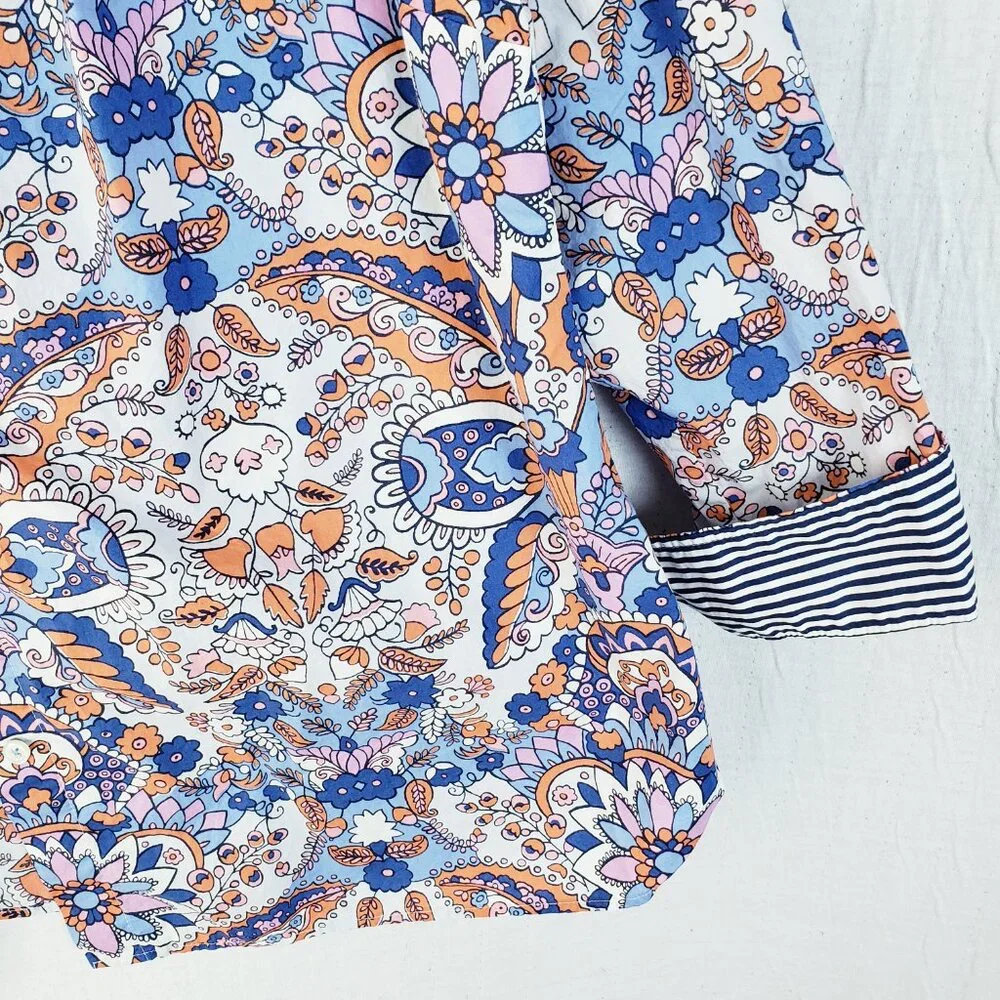 NWOT Talbots Classic Cotton Shirt Button-Up Royal Palm Paisley Floral size 1X